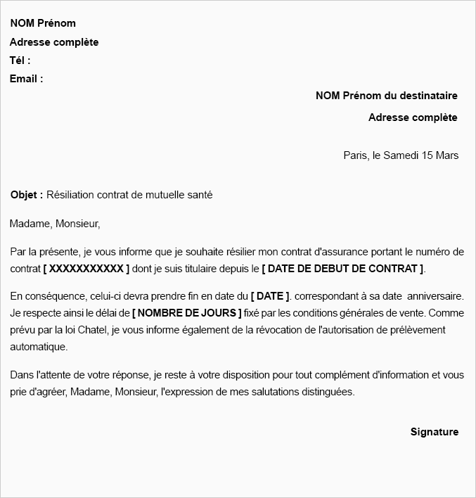 lettre de résiliation mutuelle lettre de résiliation mutuelle moins d'un an